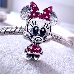 Minnie Mouse‎ with Bow Silver Charm Bead fits PANDORA